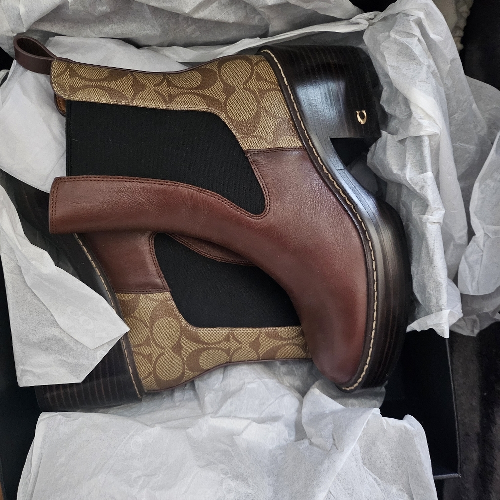 NWT COACH Brown and Tan Leather Boots